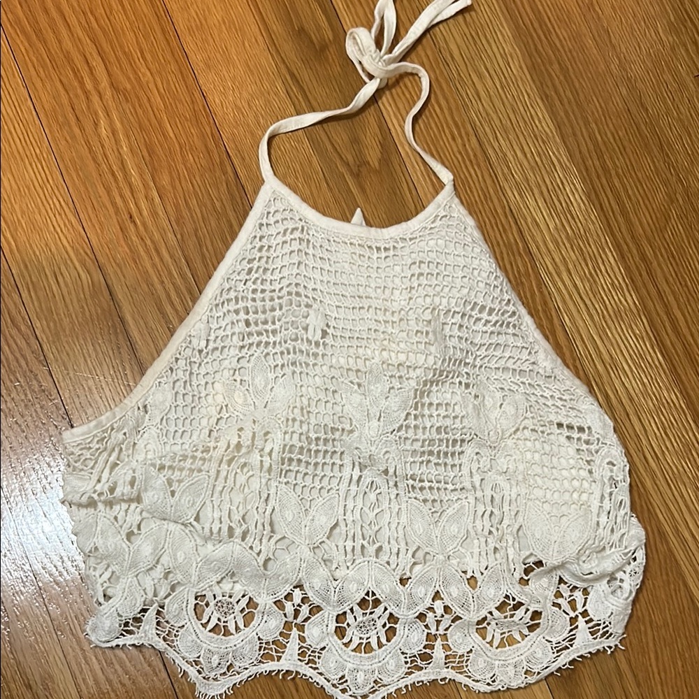White Crochet Halter Top from Express Size S/M